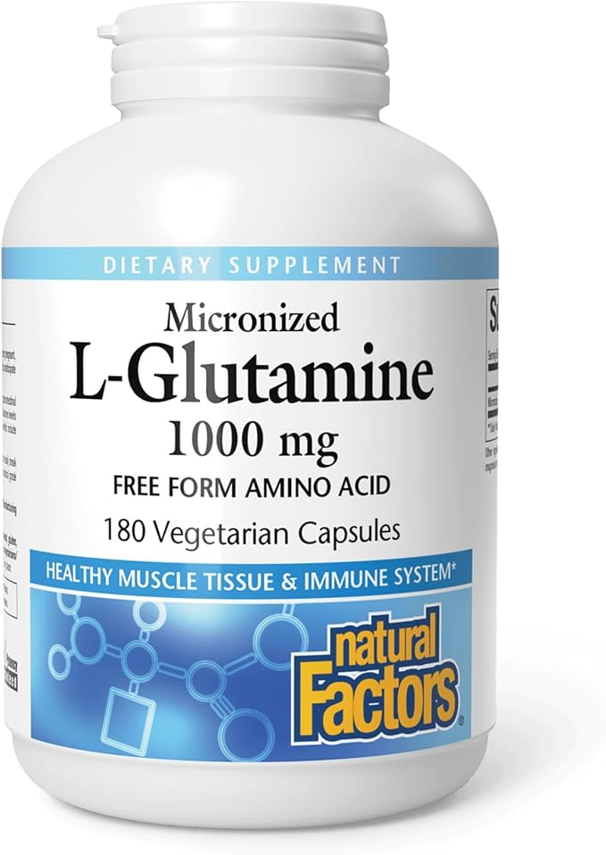 Natural Factors Micronized L-Glutamine 1000 mg Supports Muscles and Immune Function 180 Capsules