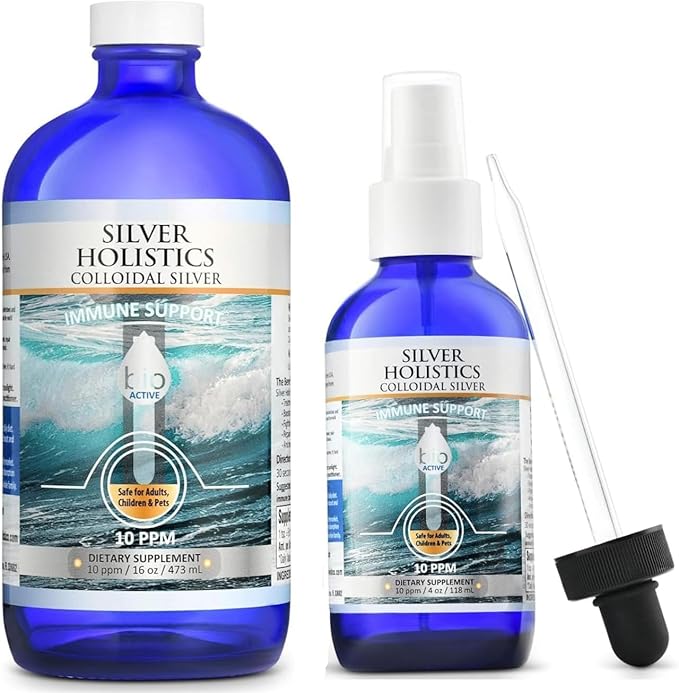 Silver HOLISTICS Colloidal Silver Liquid Bundle – Includes Colloidal Silver Spray (4 OZ) &amp Refill Solution (16 OZ) with Free Dropper - Immune Support Supplement for Children Adults &amp Pets