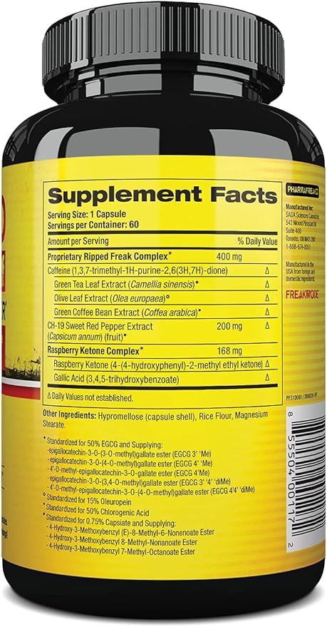 Pharmafreak Ripped Freak | Thermogenic &amp Metabolic Support | Energy &amp Focus for Training | Green Tea Green Coffee &amp Plant Extracts | 60 Vegan Capsules