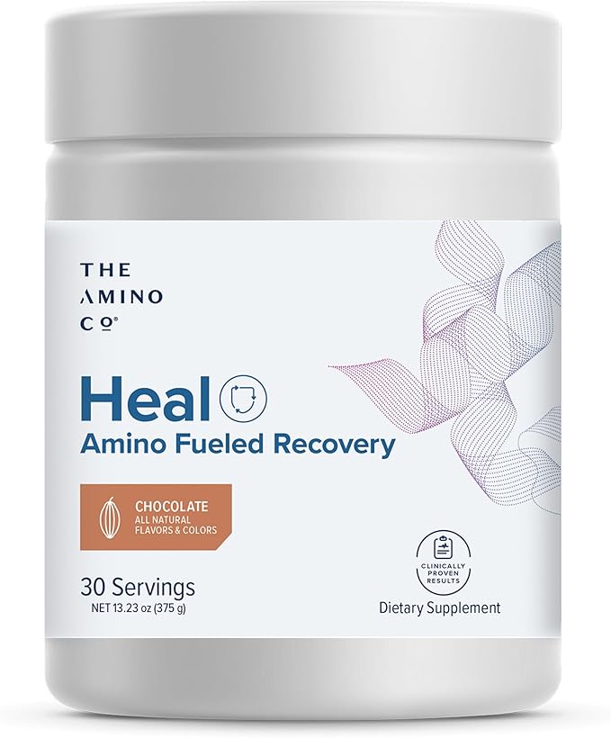 The Amino Co. - Heal - Post Workout Recovery Drink with Pure Eaa Amino Acid Formula - Creatine Monohydrate Powder for Efficient Muscle Repair Vegan and Keto-Friendly with Chocolate Flavor - 13.23oz.