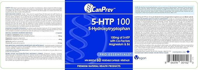 CanPrev 5-HTP 100 with B6 and Magnesium Vegi Capsules 60 Count