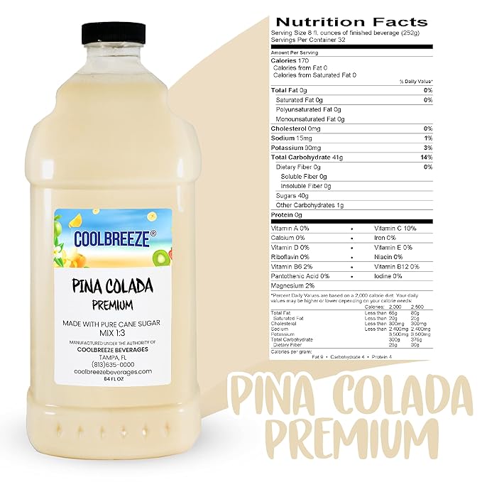 Coolbreeze Beverages Ready to Use Premium Frozen Slush Drink Mix - Pina Colada - One Case (Six 1/2 Gal Bottles)
