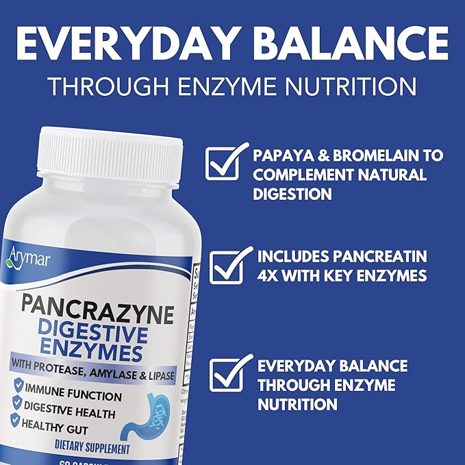 Arymar Pancrazyne Probiotics Digestive Enzymes with Amylase Protease Lipase &amp Lactobacillus Gut Health &amp Digestive Support Supplement 60 Capsules 3 Pack