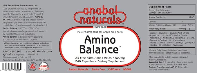 Anabol Naturals Physique Stack: Amino Balance 480 caps and Amino GHReleasers 240 caps (2 Month Supply)