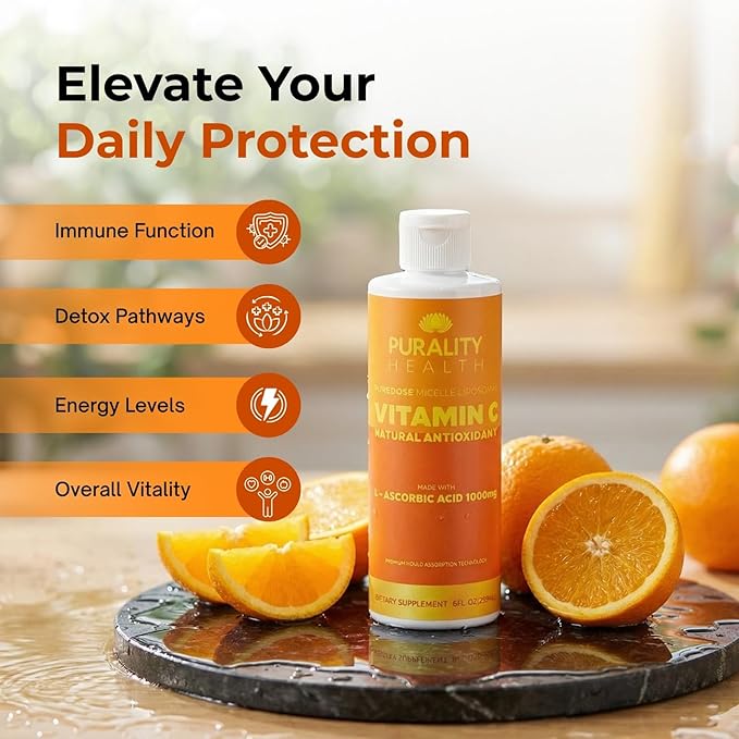 PURALITY HEALTH Vitamin C Liquid Supplement 1000mg per Serving Micelle Liposomal Enhanced Absorption Non-GMO Gluten Free Vegan 15 Day Supply