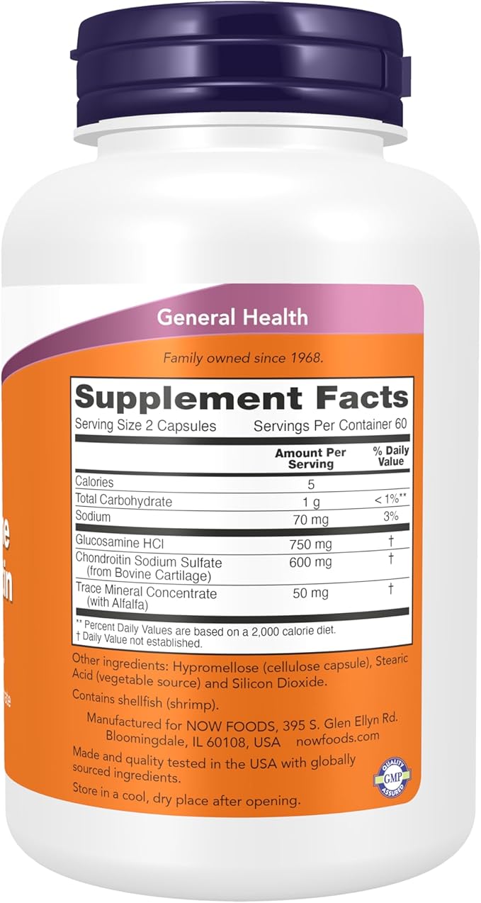 NOW Supplements Glucosamine &amp Chondroitin with Trace Mineral Concentrate and Alfalfa 120 Capsules