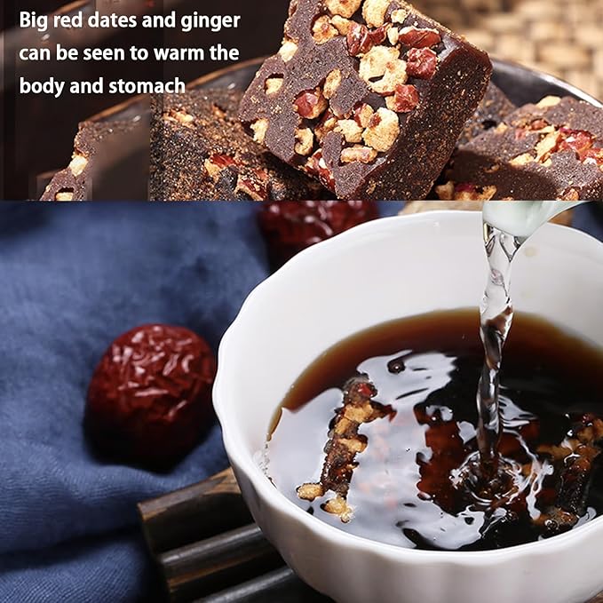 Black Sugar Ginger Jujube Tea Chinese Traditional Handmade for Brewing Tea Yunnan Dark Brown Sugars for Warming 红糖姜茶 姜枣茶 红糖 黑糖 400g/14.1oz