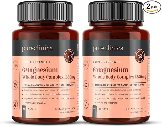 Double Strength Magnesium Whole Body Complex 1350mg x 180 Caplets (2 Bottles of 90) – 247mg Elemental Magnesium – 6 Superior Forms for Muscle Heart Brain &amp Bone Support – 6 Months Supply
