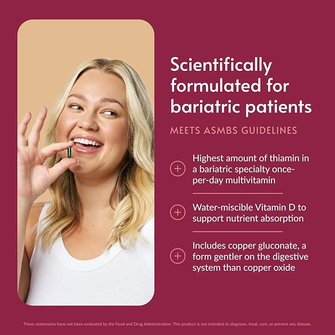 Bariatric Advantage Ultra Solo with Iron - Once-Per-Day Daily Multivitamin - for Bariatric Patients - with Thiamin Vitamin A &amp More - Gluten Free - 90 Capsules