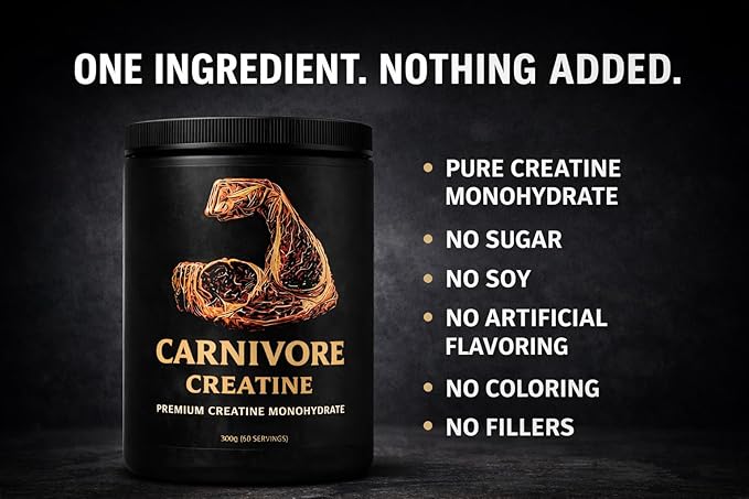 Carnivore Creatine® – Pure Micronized Creatine Monohydrate No Fillers Zero Carbs Unflavored – 300g (60 Servings)