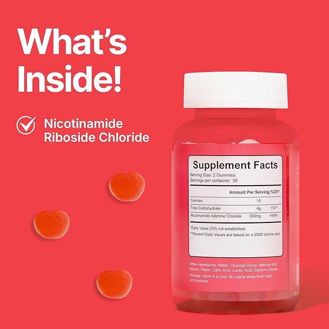 Anti-Aging Gummies with Nicotinamide Riboside (NR) – NAD⁺ Support for Cellular Energy &amp Mitochondrial Health – Metabolism &amp Vitality Support – Strawberry Flavor 60 Gummies