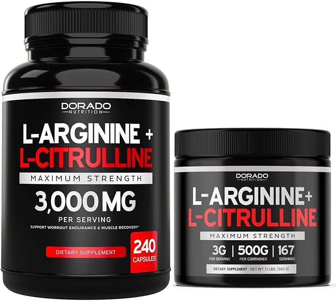 L Arginine L Citrulline (240 Count) - Nitric Oxide Pill for Stamina &amp Endurance and L Arginine L Citrulline Powder (3g) - Nitric Oxide Booster Powder for Performance &amp Endurance - Vegan &amp