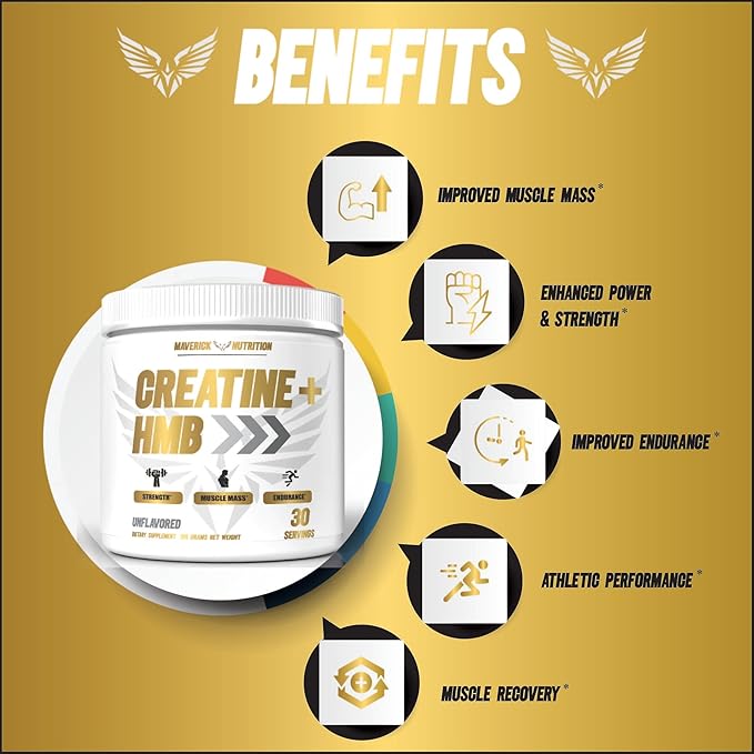 Creatine HMB - Creatine Powder for Men - Creatine Powder - Creatine Supplement - Creatine for Men - HMB Creatine - Creatine - Creatine Monohydrate - 30 Servings - Unflavored (Creatine + HMB)