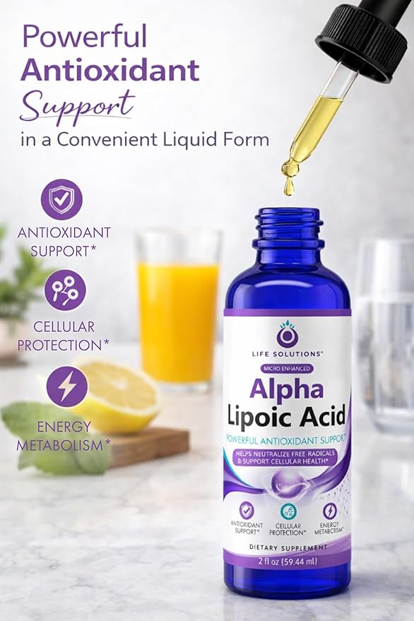 Life Solutions Liquid Alpha Lipoic Acid with Dropper – 2 fl oz – High Absorption Antioxidant Supplement for Cellular Health Energy Support &amp Travel-Friendly Convenience