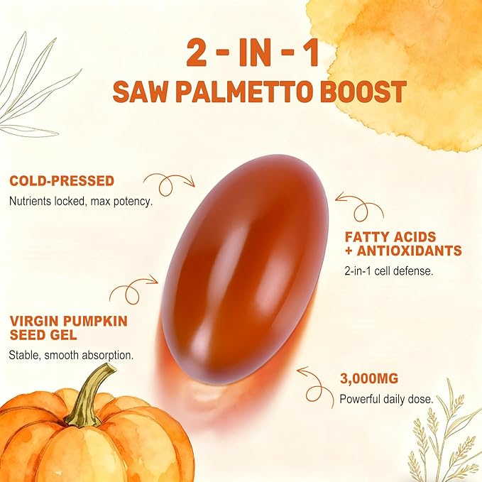 Pumpkin Seed Oil with Saw Palmetto Capsules 3000mg/serving 300/600 Softgels | Cold Pressed Pure Virgin Oil Essential Fatty Acids &amp Phytosterols | Supports Hair Urinary Bladder &amp Prostate