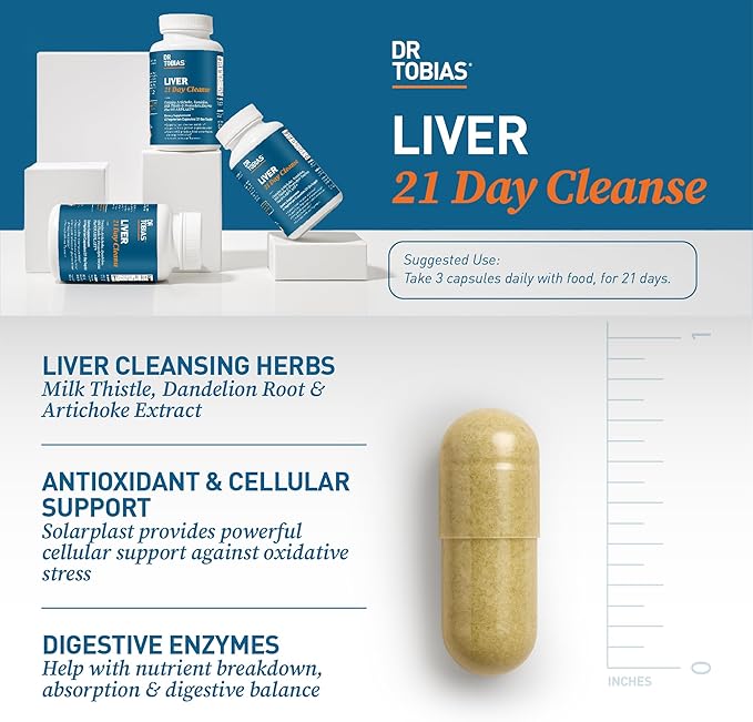 Dr. Tobias Liver 21 Day Cleanse Herbal Liver Detox Cleanse with Milk Thistle Dandelion Root &amp Artichoke Extract Supports Liver Health &amp Digestion 63 Vegetarian Capsules (126 Count (Pack of