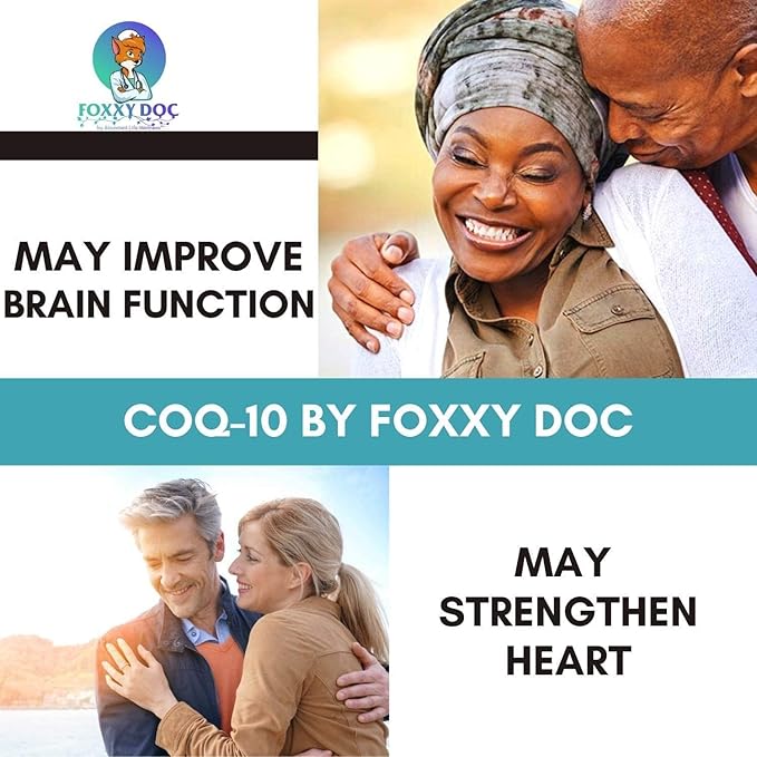 CoQ10 - Co-Enzyme Q10-200 mg - Excellent Value - 200 Caps - Quick Absorption - Veg. Caps - Non-GMO - Ubiquinone - Heart &amp Cellular Energy &amp Brain Supplement by Foxxy Doc