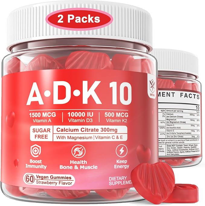 Digestive Enzymes Gummies 1000mg Chewable - Break Down Food Quickly 90 Billion CFU Probiotic Postbiotic Prebiotic &amp Fiber Blend &amp Vitamin ADK Gummies + Calcium Magnesium Zinc Supplement
