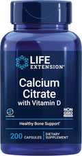 Life Extension Calcium Citrate with Vitamin D Super-absorbable Calcium to Support Optimal Bone Health Gluten-Free Non-GMO 200 Capsules