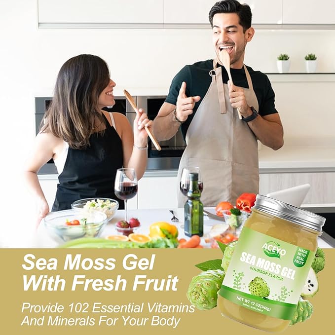 (12 OZ) Irish Sea Moss Gel Organic Raw Vegan Soursop Flavor 102 Vitamins and Minerals Wild Harvested Non-GMO Immune &amp Digestion Support
