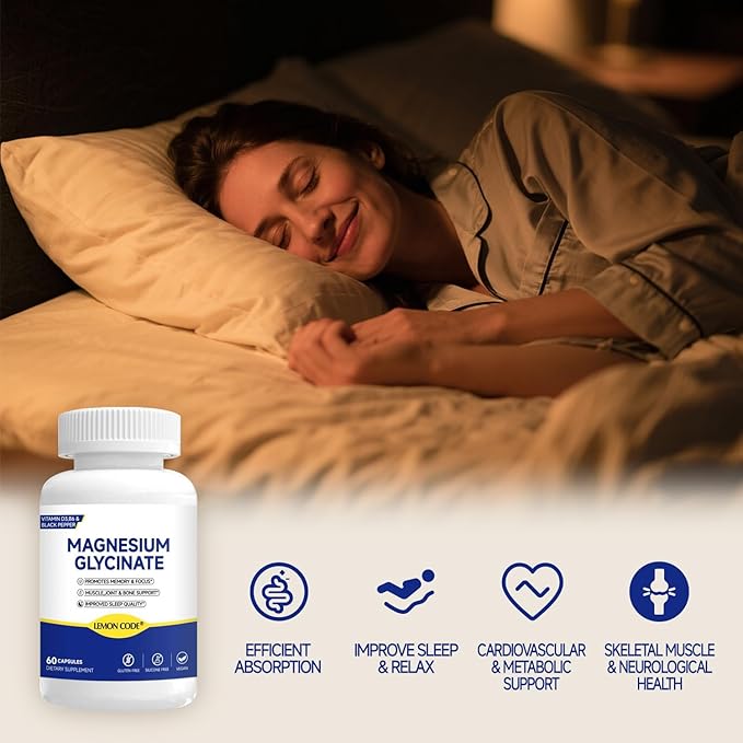 Magnesium Glycinate High Absorption Magnesium Complex with Vitamin D3 &amp B6 Supports Relaxation Muscle Function &amp Heart Health Vegan Non-GMO 60 Capsules