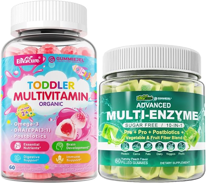 Digestive Enzymes Gummies for Women &amp Men Multi-Enzymes + Toddler Multivitamin Gummies 2 Pack
