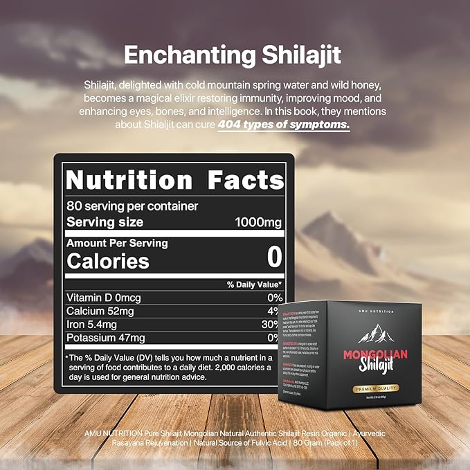 AMU NUTRITION Shilajit Pure Himalayan Organic - Harvested from Mongolia - Shilajit for Men - Natural Source of Fulvic Acid Trace Minerals- 80GR