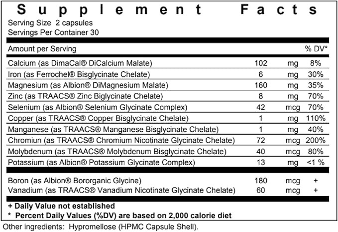 Biopharma Scientific NanoMinerals | Complete Chelated Multi-Mineral Capsules | Calcium Magnesium Zinc Iron Potassium Copper Chromium &amp More | 30 Servings