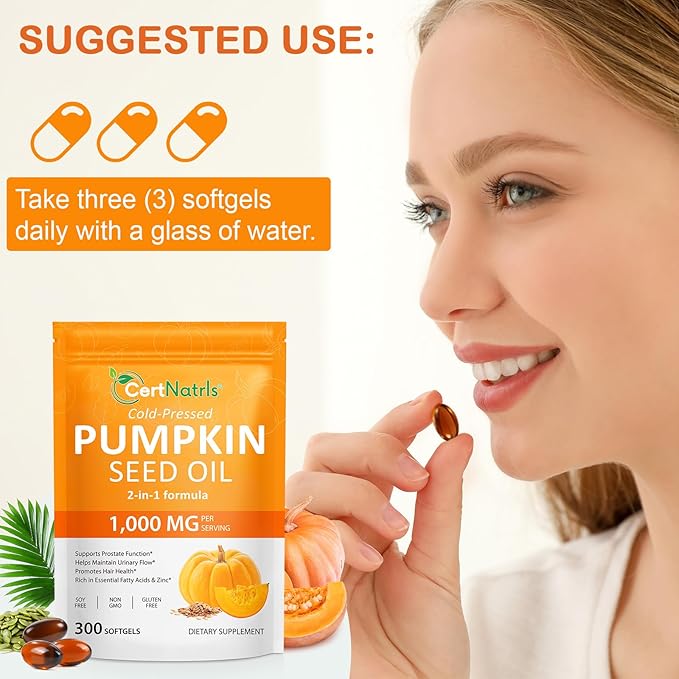 Pumpkin Seed Oil Capsules with Saw Palmetto 300 Softgels Pumpkin Seed Oil for Hair Growth Supports Urinary Bladder &amp Prostate Health Cold Pressed &amp Pure Virgin Gluten Free Non-GMO SOY F