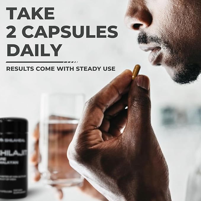 Natural Himalayan Shilajit Capsules - High Fulvic Acid &amp 85+ Trace Minerals Lab-Tested for Purity Natural Supplement for Immune Support &amp Cognitive Health 60 Vegan Capsules