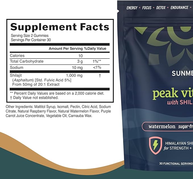 Peak Vitality Himalayan Shilajit Gummies for Strength Energy &amp Optimal Health – Sugar-Free Vegan All-Natural – Cognitive Focus Recovery Immunity – Watermelon Flavor 60ct