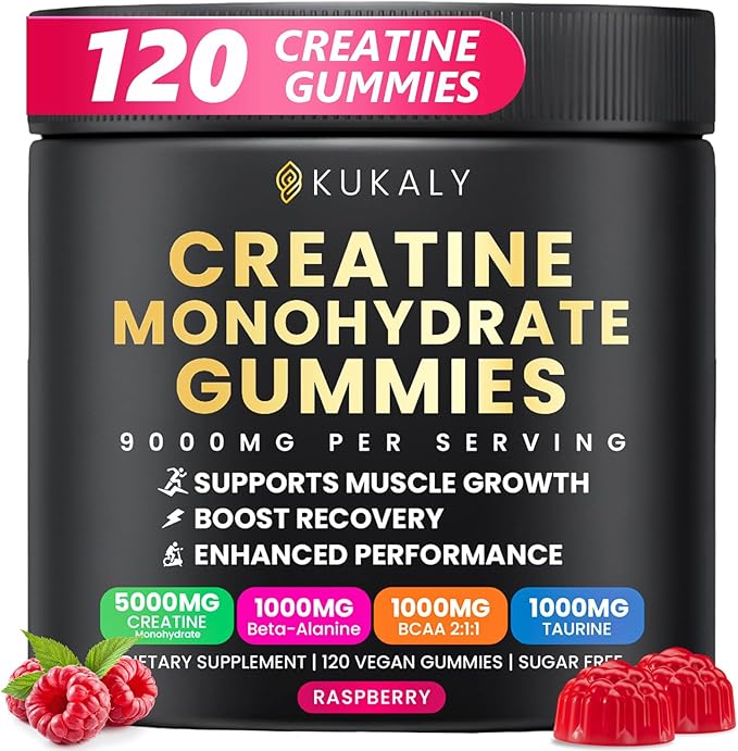 Creatine Monohydrate Gummies for Men &amp Women 9000MG Creatine Gummies Sugar Free with L-Taurine BCAA 2:1 B12 B6 for Boost Strength Focus &amp Endurance Vegan Non-GMO Raspberry 120pcs