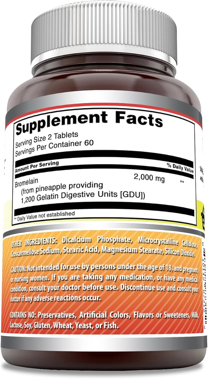 Amazing Formulas Bromelain Supplement | 2000 Mg Per Serving | 120 Tablets | Non-GMO | Gluten Free | Made in USA (Pack of 2)