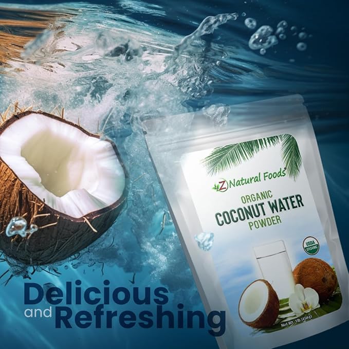 Z Natural Foods Organic Coconut Water Powder - Energy &amp Electrolyte Support - Perfect Pre/Post Workout - Vegan Gluten-Free Non-GMO Kosher NOT Freeze Dried Coconut Water Powder 1 lb