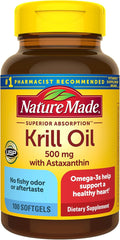 Nature Made Superior Absorption Krill Oil 500mg with Astaxanthin and Phospholipids Omega 3 for Heart Health Support Antarctic Krill Oil Supplement 100 Softgels 100 Day Supply
