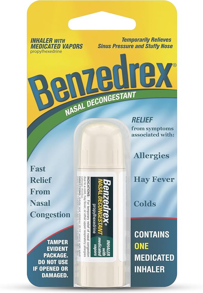 Benzedrex Nasal Decongestant Inhaler | Medicated Vapor Relief for Sinus Pressure Nasal Congestion Allergies Hay Fever &amp Colds | Pack of 6