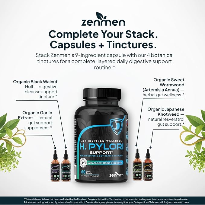Zenmen H. Pylori Support | Lactobacillus Reuteri Probiotic with Mastic Gum for Digestion &amp GI Health - Third Party Tested 60 Vegan Capsules Made in The USA