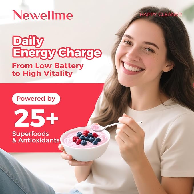 NEWELLME Happy Cleaner Digestive Supplement Powder Gut Health Drink Mix with Probiotics Digestive Enzymes &amp Fiber Supports Digestion and Bloating Watermelon Flavor 28 Sachets (2 Boxes)