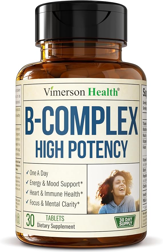 Vitamin B Complex with Vitamin B12 Niacin Vitamin B2 Vitamin B6 Folic Acid 400mcg. B Complex Vitamins for Women &amp Men. Aids Mood Energy Nervous System &amp Immune Support. High Potency. One