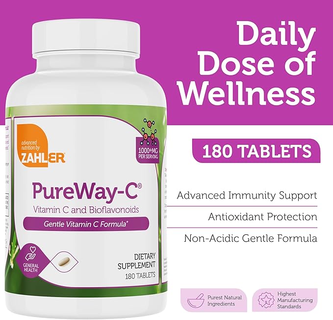 Zahler Vitamin C 1000mg Tablets with Bioflavonoids - High Potency for Immune Support - Gentle on Stomach - Gluten Free Supplement for Women &amp Men (180 Count)