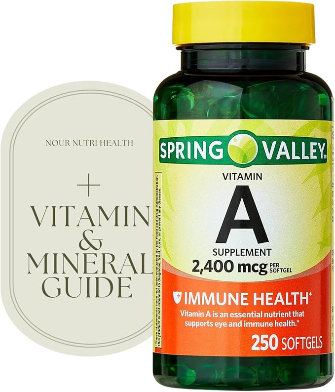 1 Pack Vitamin A 2400 mcg Softgels 250 Count (1 Bottle) + Vitamin Guide &amp Sticker Included