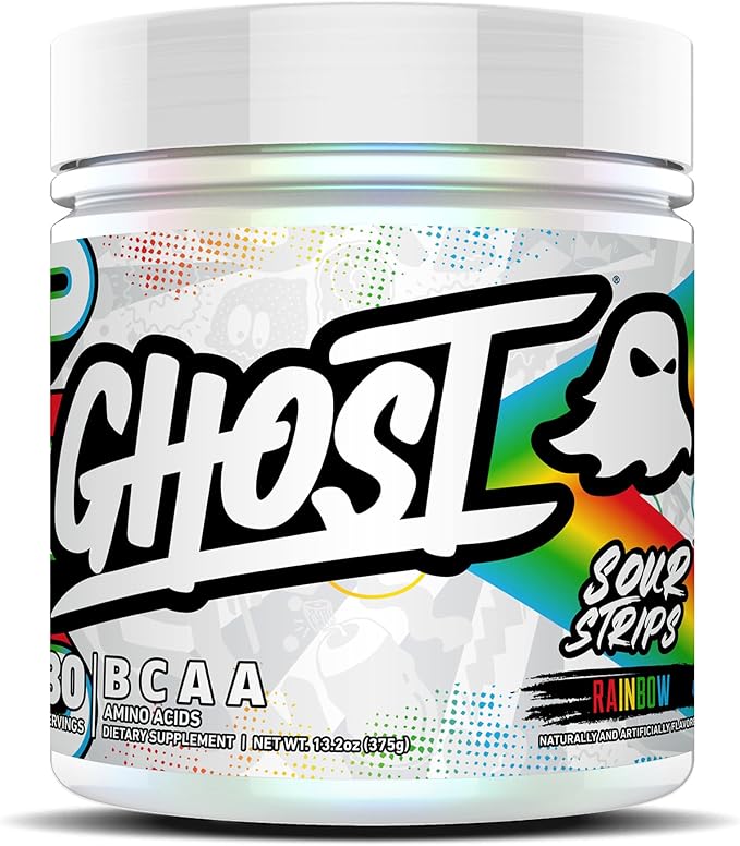 GHOST BCAA Powder Amino Acids Supplement Sour Strips - 30 Servings - Sugar-Free Intra Post &amp Pre Workout Amino Powder &amp Recovery Drink 7G BCAA