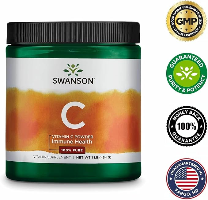 Swanson Vitamin C Powder 100% Pure Ascorbic Acid Immune System Support Skin Health Cardiovascular Health Antioxidant Supplement 1000 mg (per Serving) 1 lb. 454 g (3 Pack)