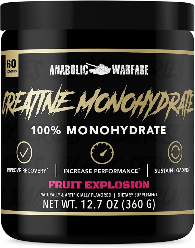 Anabolic Warfare Creatine Monohydrate Post Workout Recovery Increase Performance Sustain Loading Premium Creatine* (Fruit Explosion - 60 Servings)