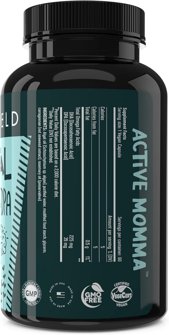 Freshfield Prenatal Vegan Omega 3 DHA: Sustainable Carrageenan Free Third Party Tested Compostable Bottle Carbon Neutral. Supports Heart Brain Joint Health w/DPA