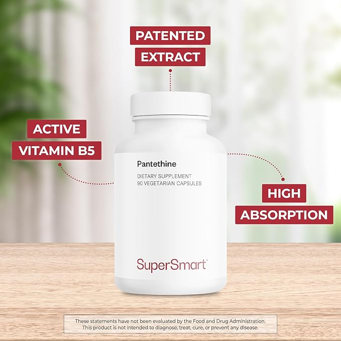 Supersmart - Pantesin Pantethine 600 mg per Day (Pantothenic Acid) - Active Vitamin B5 Supplement | Non-GMO &amp Gluten Free - 90 Vegetarian Capsules