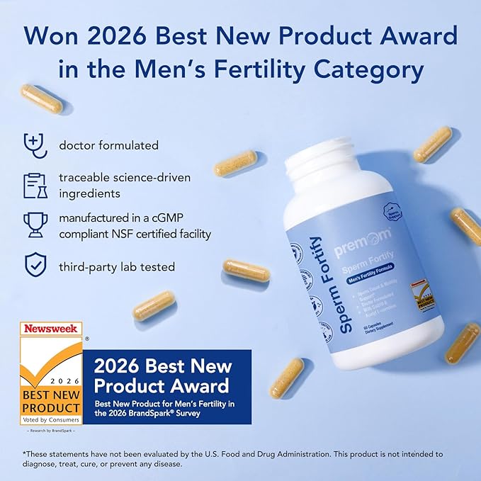 Premom Sperm Fortify Male Fertility Supplements for Men with KSM-66® Vegan Ashwagandha CoQ10 Zinc Selenium &amp Acetyl-L-Carnitine Supports Sperm Health Motility &amp Count* 60 Veggie Capsu