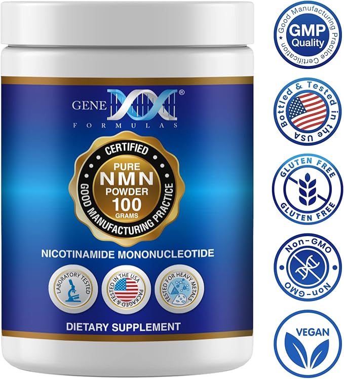 Genex Formulas Pure NMN Powder 100 Grams Instant Dissolve Shelf Stable Non-Synthetic PVP Free Ultra-Low Density 99.9% Pure NMN Made in a US-Based GMP NSF &amp FSSC 22000 Certified Facility