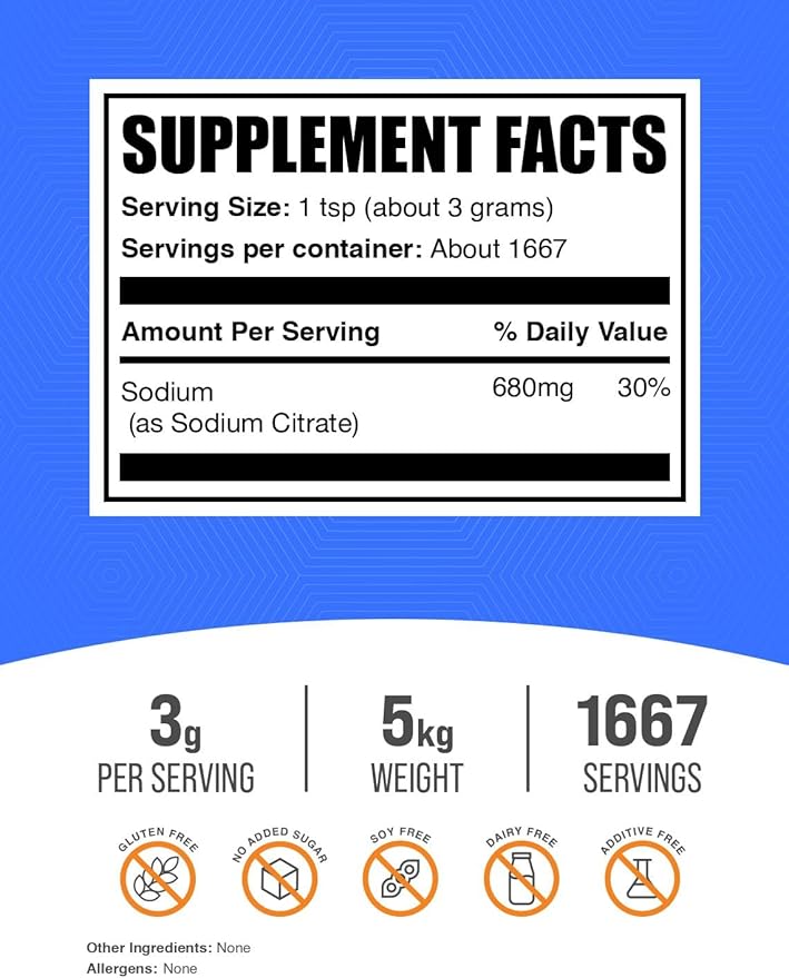 BulkSupplements.com Sodium Citrate Powder - Sodium Citrate Food Grade Emulsifier Flavor Enhancer - Gluten Free 3g per Serving 5kg (11 lbs) (Pack of 5)