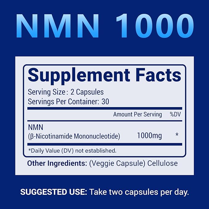 NMN 1000mg Per Serving Maximum Strength - 99% Pure NMN (Nicotinamide Mononucleotide) for NAD Cell Immune Energy Anti-Aging &amp Longevity Stabilized NMN Supplements 1000mg - 120 Veggie Capsules
